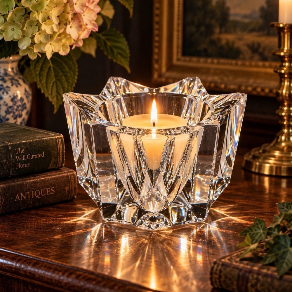 Orrefors Starlight Crystal Bowl Candle Holder 4947/12 Signed Sweden Vintage